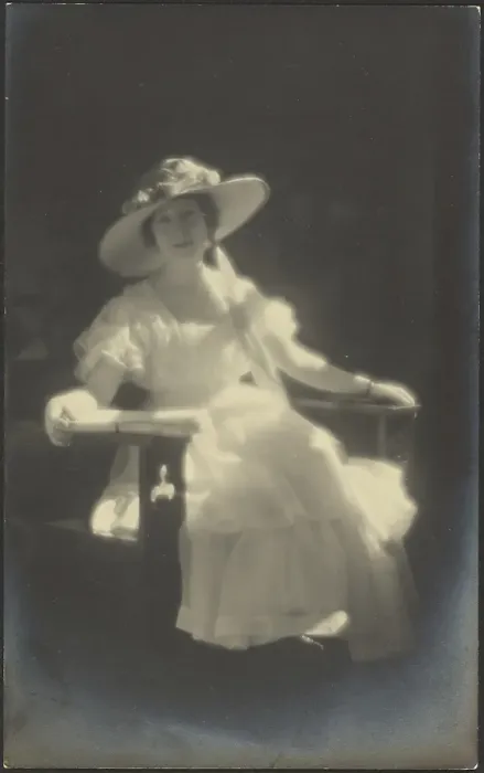Framed Print : Portrait of a Woman in White Dress, 1907-1943. Creator: Louis Fleckenstein Framed Print : Portrait of a Woman in White Dress, 1907-1943. Creator: Louis Fleckenstein