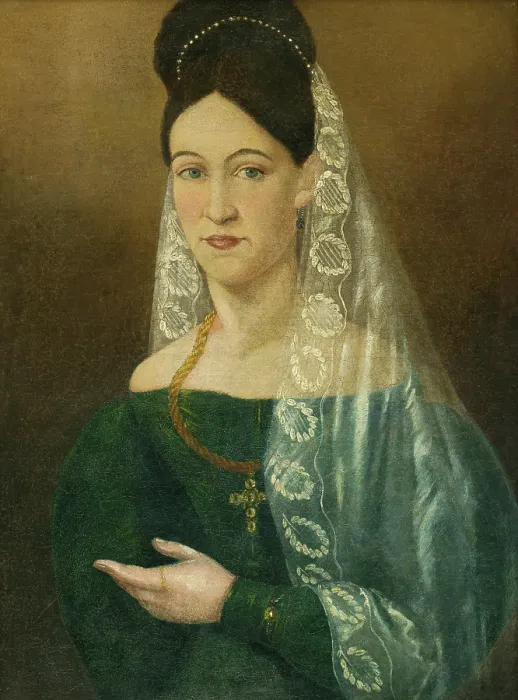 Framed Print : Portrait of a woman in a white veil, 1840-1850. Creator: Unknown Framed Print : Portrait of a woman in a white veil, 1840-1850. Creator: Unknown