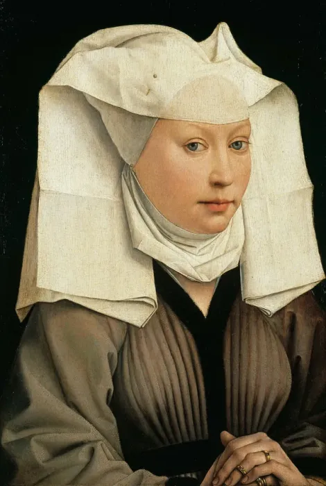 Framed Print : Portrait of a Woman with a Winged Bonnet, c. 1440. Artist: Weyden, Rogier, van der (ca. 1399-1464) Framed Print : Portrait of a Woman with a Winged Bonnet, c. 1440. Artist: Weyden, Rogier, van der (ca. 1399-1464)