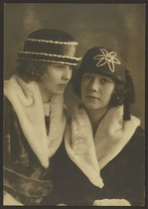 Framed Print : Portrait of Two Women in Hats with White Piping, 1907-1943. Creator: Louis Fleckenstein Framed Print : Portrait of Two Women in Hats with White Piping, 1907-1943. Creator: Louis Fleckenstein