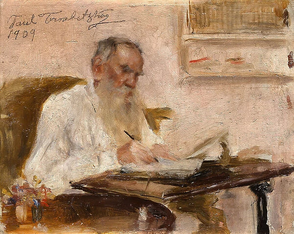 Portrait of writer Count Lev Nikolayevich Tolstoy (1828-1910), 1909. Creator: Trubetzkoy (Troubetzkoy), Prince Pavel Petrovich (1866-1938)