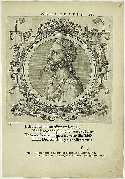 Portrait of Xenocrates, published 1574. Creators: Unknown, Johannes Sambucus