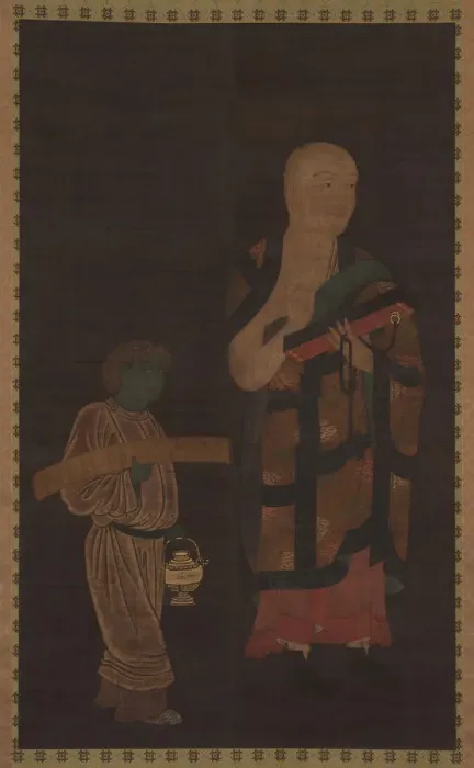 Framed Print : Portrait of Xuanzang (Genjo) with Attendant, 14th century. Creator: Unknown Framed Print : Portrait of Xuanzang (Genjo) with Attendant, 14th century. Creator: Unknown