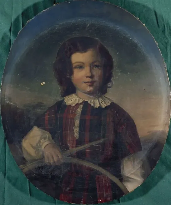 Framed Print : Portrait of a young boy in Scottish costume holding a hoop, between 1801 and 1900. Creator: Unknown Framed Print : Portrait of a young boy in Scottish costume holding a hoop, between 1801 and 1900. Creator: Unknown