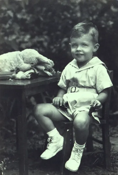 Framed Print : Portrait of a young boy seated at an outdoor table, facing front, between 1940 and 1950. Creator: Joseph Woodson Whitesell Framed Print : Portrait of a young boy seated at an outdoor table, facing front, between 1940 and 1950. Creator: Joseph Woodson Whitesell