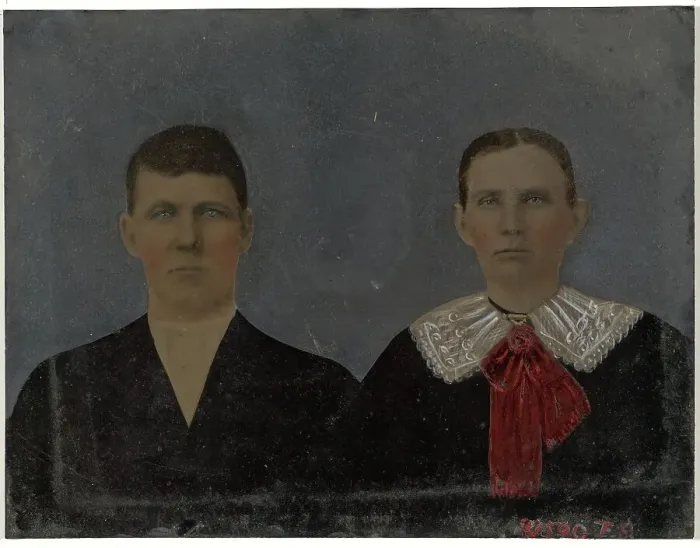 Framed Print : Portrait of young couple, 1860s-1880s. Creator: Unknown