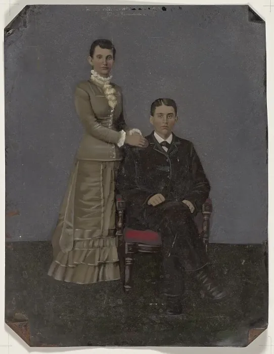 Framed Print : Portrait of young couple, 1860s-1880s. Creator: Unknown Framed Print : Portrait of young couple, 1860s-1880s. Creator: Unknown