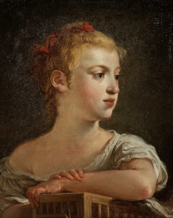 Framed Print : Portrait of young girl with birdcage, c18th century. Creator: Hugues Taraval Framed Print : Portrait of young girl with birdcage, c18th century. Creator: Hugues Taraval
