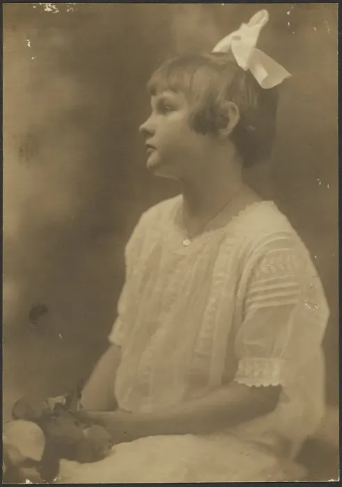 Framed Print : Portrait of a Young Girl with Flowers in Lap, 1907-1943. Creator: Louis Fleckenstein Framed Print : Portrait of a Young Girl with Flowers in Lap, 1907-1943. Creator: Louis Fleckenstein