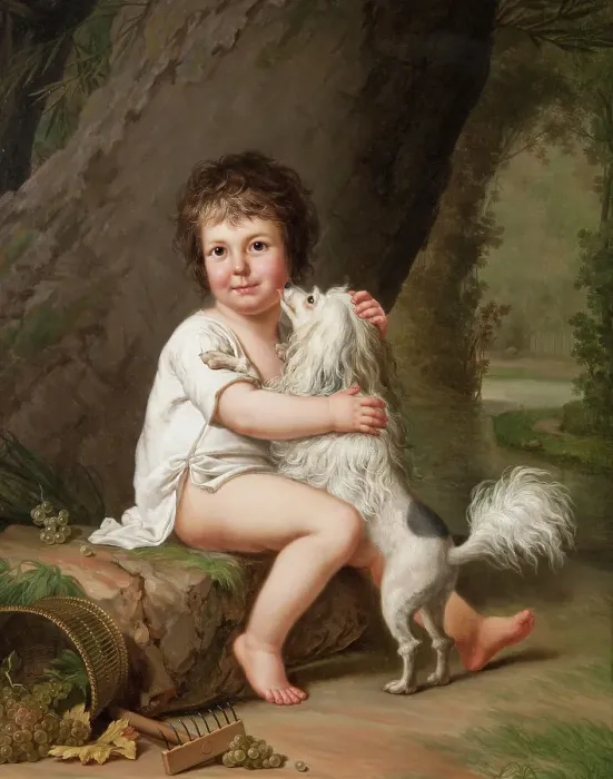 Framed Print : Portrait of the young Henri Bertholet-Campan (1784-1821) with the dog Aline, 1786. Creator: Adolf Ulric Wertmüller Framed Print : Portrait of the young Henri Bertholet-Campan (1784-1821) with the dog Aline, 1786. Creator: Adolf Ulric Wertmüller