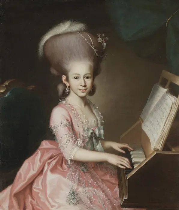 Framed Print : Portrait of a Young Lady at the Clavichord, 1779. Artist: Urlaub, Georg Anton Abraham (1744-1788) Framed Print : Portrait of a Young Lady at the Clavichord, 1779. Artist: Urlaub, Georg Anton Abraham (1744-1788)