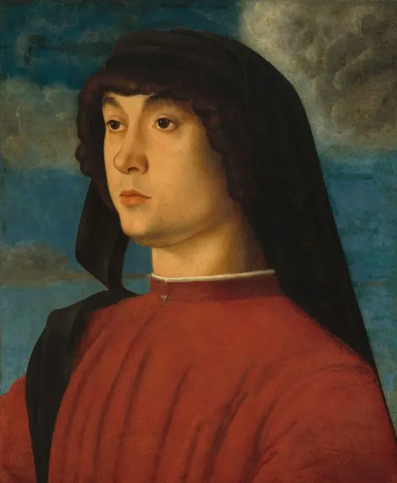 Framed Print : Portrait of a Young Man in Red, c. 1480. Creator: Giovanni Bellini Framed Print : Portrait of a Young Man in Red, c. 1480. Creator: Giovanni Bellini
