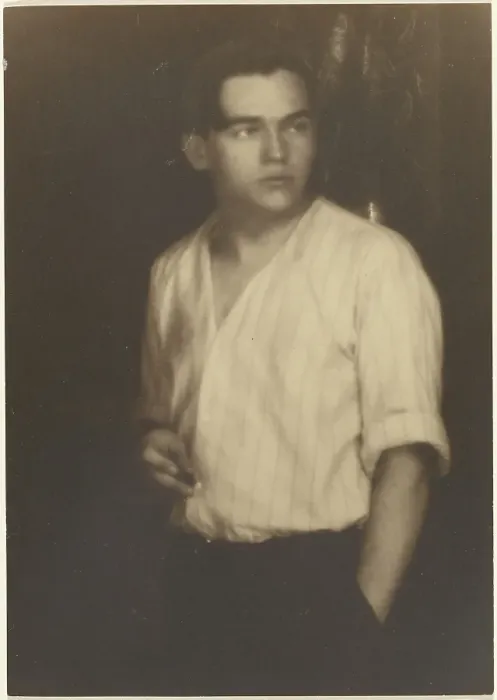 Framed Print : Portrait of a Young Man in Striped Shirt with Cigarette, 1907-1924. Creator: Louis Fleckenstein Framed Print : Portrait of a Young Man in Striped Shirt with Cigarette, 1907-1924. Creator: Louis Fleckenstein