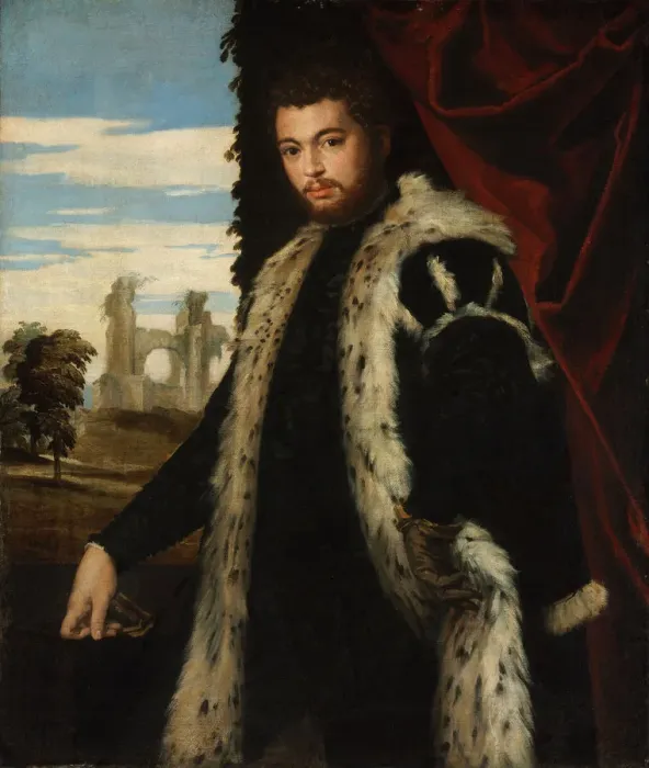 Framed Print : Portrait of a Young Man Wearing Lynx Fur. Artist: Veronese, Paolo (1528-1588) Framed Print : Portrait of a Young Man Wearing Lynx Fur. Artist: Veronese, Paolo (1528-1588)