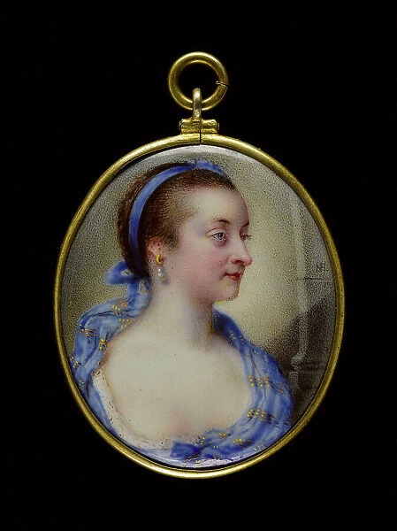 Portrait of a young woman in a blue headscarf, 1759. Creator: Nathaniel Hone