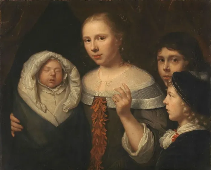 Framed Print : Portrait of a young woman with three children, 1650-1677. Creator: Wallerant Vaillant Framed Print : Portrait of a young woman with three children, 1650-1677. Creator: Wallerant Vaillant
