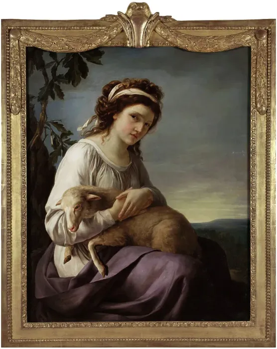 Framed Print : Portrait of a young woman holding a lamb, 1788. Creator: Nanine Vallain