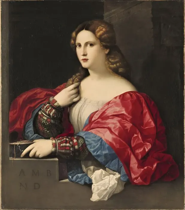 Framed Print : Portrait of a Young Woman Known as La Bella, 1518. Creator: Jacopo Palma il Vecchio Framed Print : Portrait of a Young Woman Known as La Bella, 1518. Creator: Jacopo Palma il Vecchio