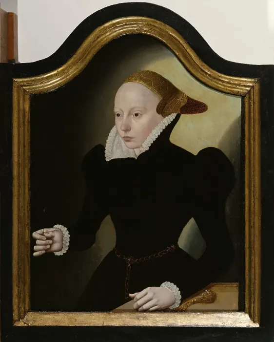 Framed Print : Portrait of a Young Woman with a Pink, 1560-1569. Creator: Bartholomaeus Bruyn the Younger Framed Print : Portrait of a Young Woman with a Pink, 1560-1569. Creator: Bartholomaeus Bruyn the Younger