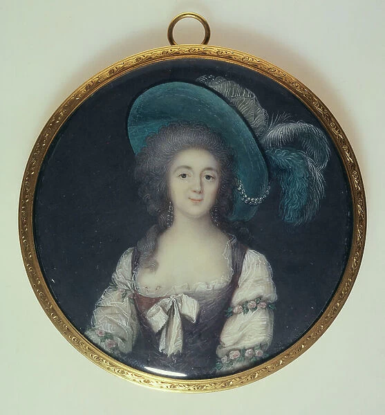 Portrait of young woman in a plumed hat, c1785. Creator: Vincenza Benzi-Basteris