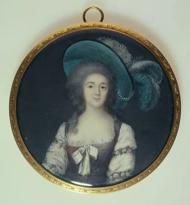 Framed Print : Portrait of young woman in a plumed hat, c1785. Creator: Vincenza Benzi-Basteris Framed Print : Portrait of young woman in a plumed hat, c1785. Creator: Vincenza Benzi-Basteris
