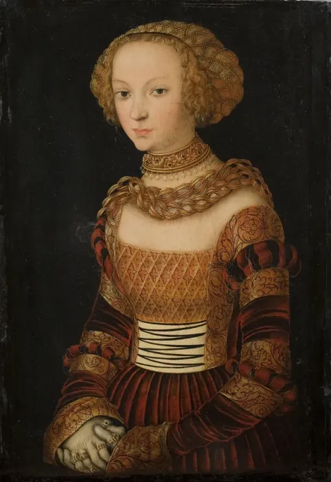 Framed Print : Portrait of a young woman. (Princess Emilie of Saxony?), ca 1537 Framed Print : Portrait of a young woman. (Princess Emilie of Saxony?), ca 1537