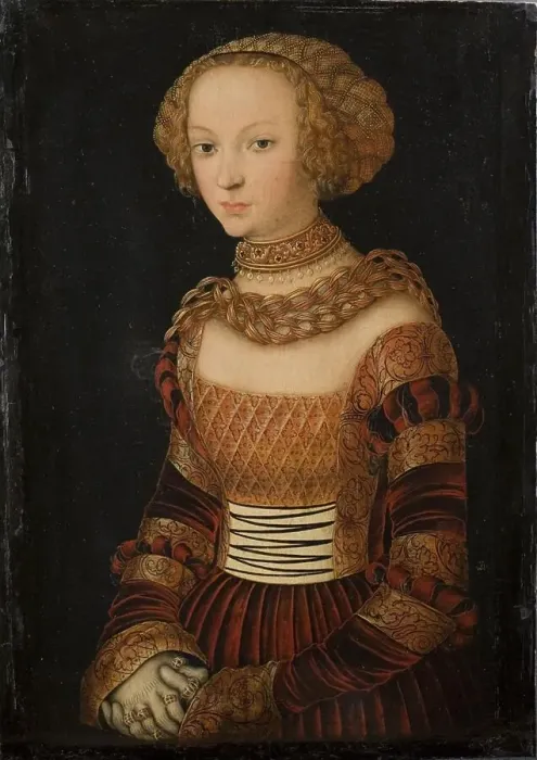 Framed Print : Portrait of a Young Woman. Princess Emily of Saxony?, 1492-1537. Creator: Lucas Cranach the Elder Framed Print : Portrait of a Young Woman. Princess Emily of Saxony?, 1492-1537. Creator: Lucas Cranach the Elder