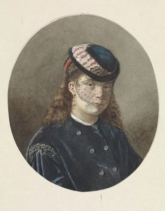 Framed Print : Portrait of a young woman in a veiled hat, 1838-1899. Creator: Joseph de Groot Framed Print : Portrait of a young woman in a veiled hat, 1838-1899. Creator: Joseph de Groot