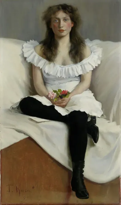 Framed Print : Portrait of a Young Woman in White, 1893. Creator: Torsten Wasastjerna Framed Print : Portrait of a Young Woman in White, 1893. Creator: Torsten Wasastjerna