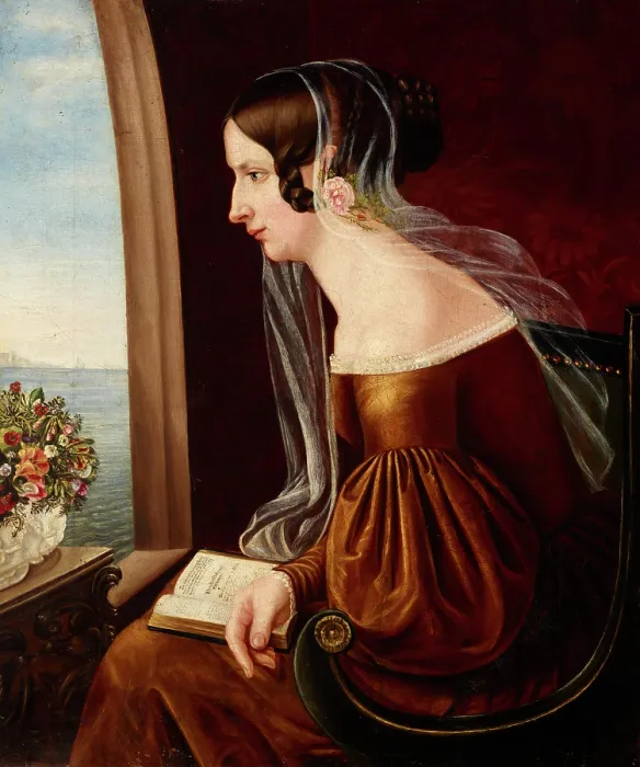 Framed Print : Portrait of a Young Woman by the Window, 1st half of 19th century. Creator: Unknown Framed Print : Portrait of a Young Woman by the Window, 1st half of 19th century. Creator: Unknown
