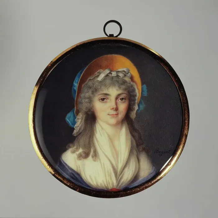 Framed Print : Portrait of a young woman in a yellow hat, c1795. Creator: Jean-Alexandre Boquet Framed Print : Portrait of a young woman in a yellow hat, c1795. Creator: Jean-Alexandre Boquet