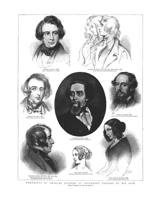 Framed Print : Portraits of Charles Dickens at different periods in his life, 1862 Framed Print : Portraits of Charles Dickens at different periods in his life, 1862
