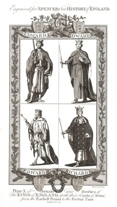 Framed Print : Portraits and Dresses of The Kings of England with coats of Arms, 1784 Artist: Wooding Framed Print : Portraits and Dresses of The Kings of England with coats of Arms, 1784 Artist: Wooding