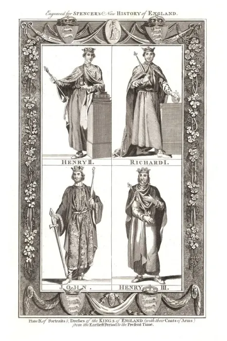 Framed Print : Portraits and Dresses of The Kings of England with coats of Arms, 1784 Framed Print : Portraits and Dresses of The Kings of England with coats of Arms, 1784