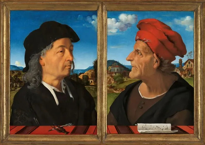 Framed Print : Portraits of Giuliano and Francesco Giamberti da Sangallo, 1482-1485. Creator: Piero di Cosimo Framed Print : Portraits of Giuliano and Francesco Giamberti da Sangallo, 1482-1485. Creator: Piero di Cosimo