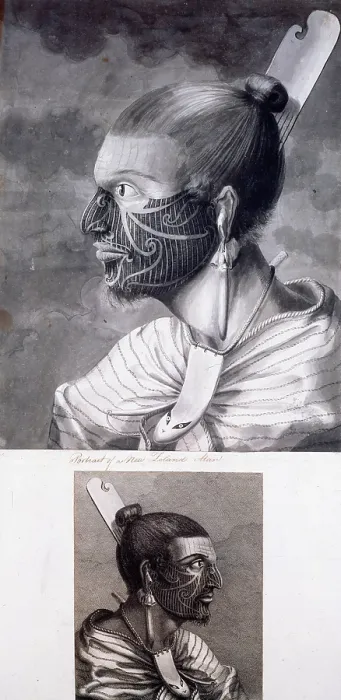 Framed Print : Two portraits of Maoris, c1768-c1780, 1769. Creators: Sydney Parkinson, John Webber Framed Print : Two portraits of Maoris, c1768-c1780, 1769. Creators: Sydney Parkinson, John Webber
