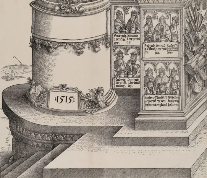 Framed Print : Portraits of Maximilians Relatives; and the Base of the Left Outer Column with the Date Framed Print : Portraits of Maximilians Relatives; and the Base of the Left Outer Column with the Date