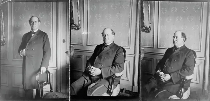 Framed Print : Three portraits of William Jennings Bryan at the Grand Hotel, Paris...facing front, 1905(?). Creator: Frances Benjamin Johnston Framed Print : Three portraits of William Jennings Bryan at the Grand Hotel, Paris...facing front, 1905(?). Creator: Frances Benjamin Johnston