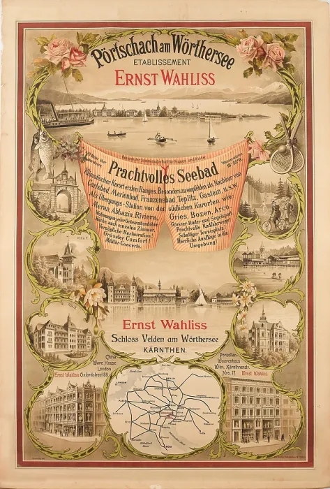 Framed Print : Portschach am Wortersee - Etablissement Ernst Wahliss, 1898. Creator: Wahliss, Hans (1870-1900) Framed Print : Portschach am Wortersee - Etablissement Ernst Wahliss, 1898. Creator: Wahliss, Hans (1870-1900)