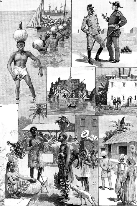 Framed Print : The Portuguese at Delagoa Bay - sketches by Mr. Wallis Mackay, 1890. Creator: P Naumann Framed Print : The Portuguese at Delagoa Bay - sketches by Mr. Wallis Mackay, 1890. Creator: P Naumann