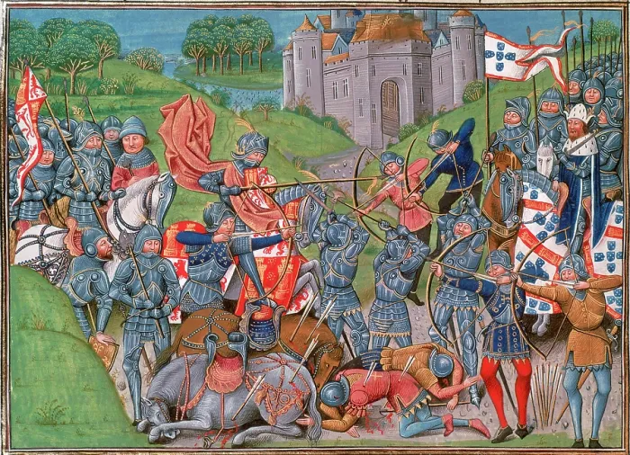 Framed Print : Portuguese and English defeat French vanguard of the King of Castille, c1415-c1500. Creator: Unknown Framed Print : Portuguese and English defeat French vanguard of the King of Castille, c1415-c1500. Creator: Unknown
