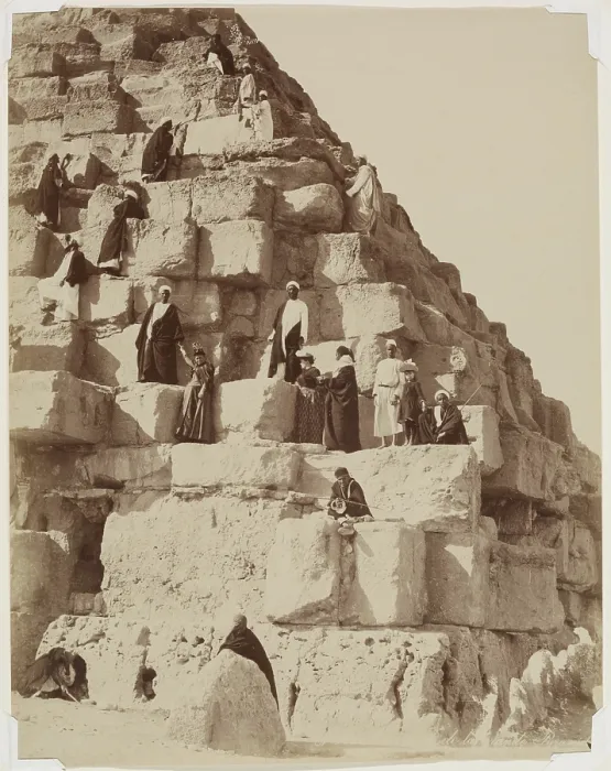 Framed Print : Posing for Pictures on the Great Pyramid at Giza, between 1860 and 1900. Creator: Zangaki Framed Print : Posing for Pictures on the Great Pyramid at Giza, between 1860 and 1900. Creator: Zangaki