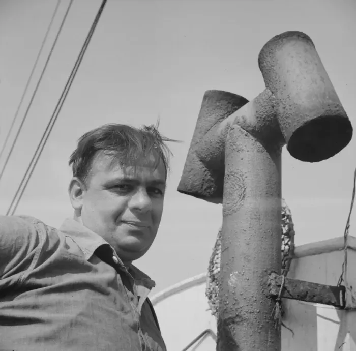 Framed Print : Possibly: On board the fishing boat Alden, out of Gloucester, Massachusetts, 1943. Creator: Gordon Parks Framed Print : Possibly: On board the fishing boat Alden, out of Gloucester, Massachusetts, 1943. Creator: Gordon Parks