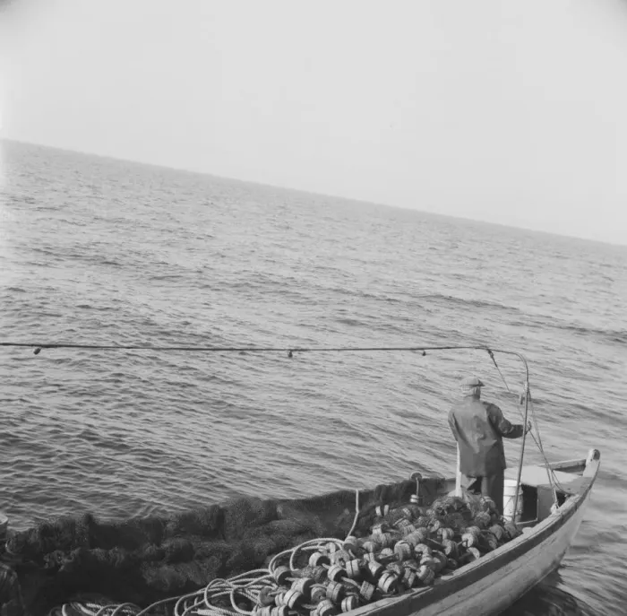 Framed Print : Possibly: On board the fishing boat Alden, out of Glocester, Massachusetts, 1943. Creator: Gordon Parks Framed Print : Possibly: On board the fishing boat Alden, out of Glocester, Massachusetts, 1943. Creator: Gordon Parks