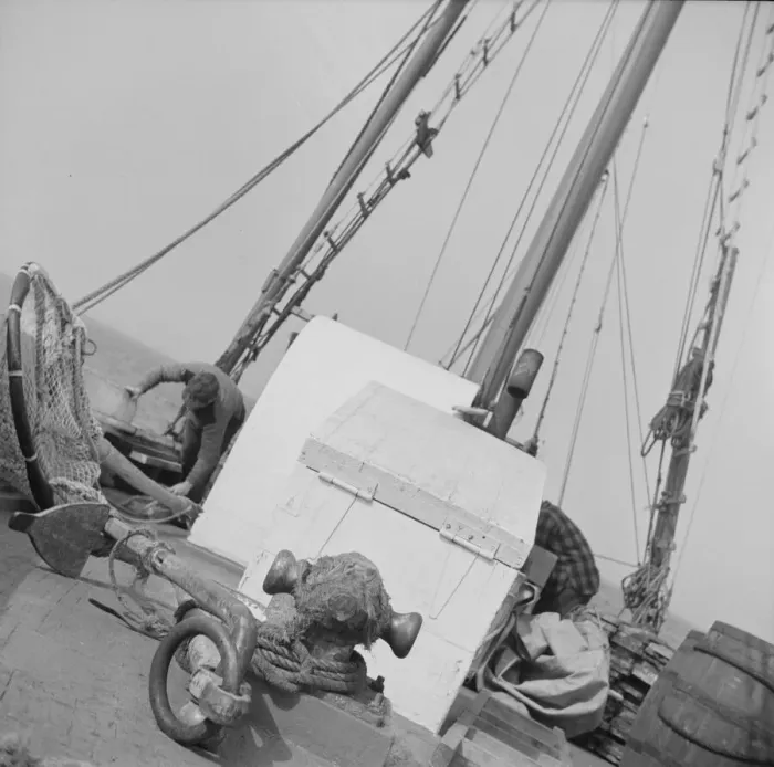 Framed Print : Possibly: On board the fishing boat Alden, out of Glocester, Massachusetts, 1943. Creator: Gordon Parks Framed Print : Possibly: On board the fishing boat Alden, out of Glocester, Massachusetts, 1943. Creator: Gordon Parks