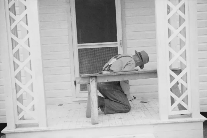 Framed Print : Possibly: Briar Patch Project, Carpenter at work, Eatonton, Georgia, 1936. Creator: Walker Evans Framed Print : Possibly: Briar Patch Project, Carpenter at work, Eatonton, Georgia, 1936. Creator: Walker Evans