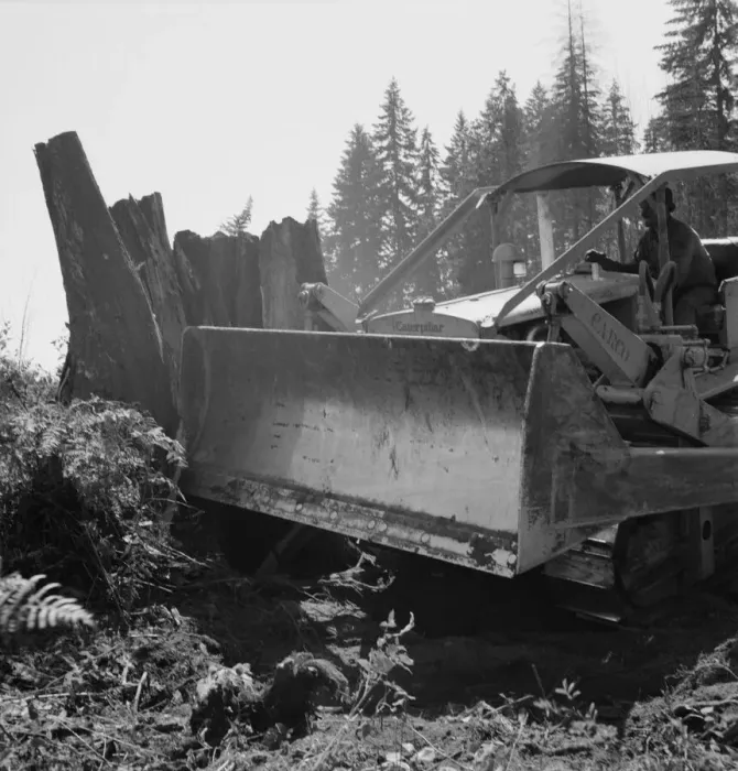 Framed Print : Possibly: Bulldozer... Nieman farm, near Vader, Lewis County, Western Washington, 1939. Creator: Dorothea Lange Framed Print : Possibly: Bulldozer... Nieman farm, near Vader, Lewis County, Western Washington, 1939. Creator: Dorothea Lange