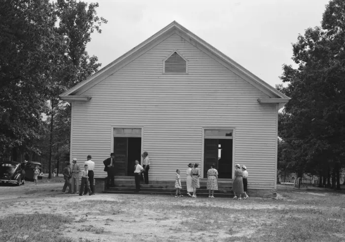 Framed Print : Possibly: Congregation entering church, Wheeleys Church, Person County, North Carolina, 1939. Creator: Dorothea Lange Framed Print : Possibly: Congregation entering church, Wheeleys Church, Person County, North Carolina, 1939. Creator: Dorothea Lange