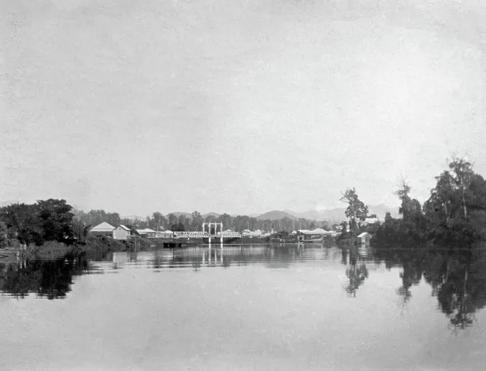 Framed Print : Possibly Coomera River rail bridge, Canungra township, 1888. Creator: Robert Augustus Henry L'Estrange. Possibly Coomera River rail bridge, Canungra township, 1888 Framed Print : Possibly Coomera River rail bridge, Canungra township, 1888. Creator: Robert Augustus Henry L'Estrange. Possibly Coomera River rail bridge, Canungra township, 1888