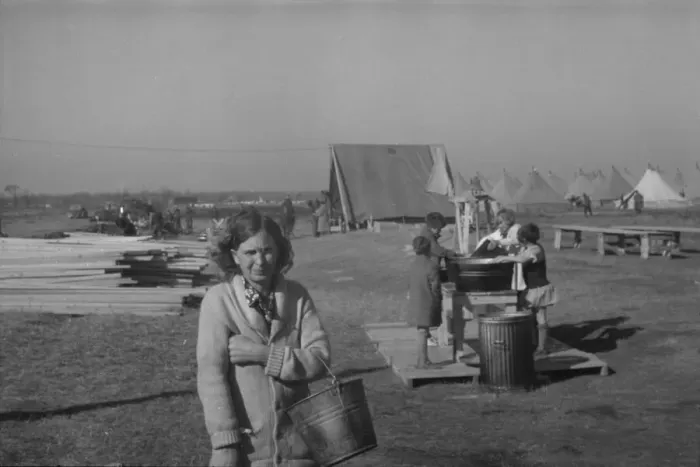 Framed Print : Possibly: Facilities for washing in the camp for white flood... at Forrest City, Arkansas, 1937. Creator: Walker Evans Framed Print : Possibly: Facilities for washing in the camp for white flood... at Forrest City, Arkansas, 1937. Creator: Walker Evans